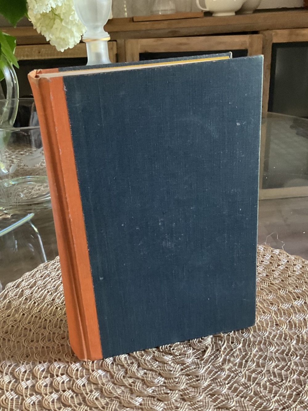 Vintage book for decor.  Navy and orange.  Great colours